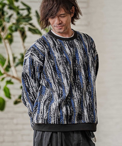 CAMBIO（カンビオ）の「mn3295-Boucle Multicolor Stripe Crewneck クルーネックプルオーバー(PF-262-016)（ニット/セーター・メンズ・パープル/レッド/ブルー・M/L）」の5枚目の写真