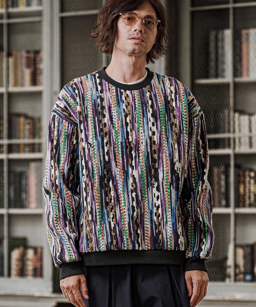 CAMBIO（カンビオ）の「mn3295-Boucle Multicolor Stripe Crewneck クルーネックプルオーバー(PF-262-016)（ニット/セーター・メンズ・パープル/レッド/ブルー・M/L）」の8枚目の写真