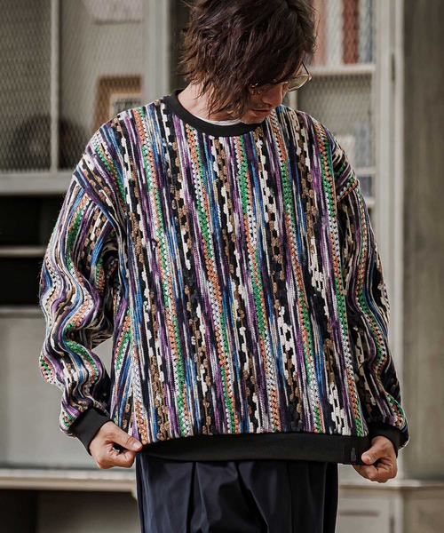 CAMBIO（カンビオ）の「mn3295-Boucle Multicolor Stripe Crewneck クルーネックプルオーバー(PF-262-016)（ニット/セーター・メンズ・パープル/レッド/ブルー・M/L）」の9枚目の写真