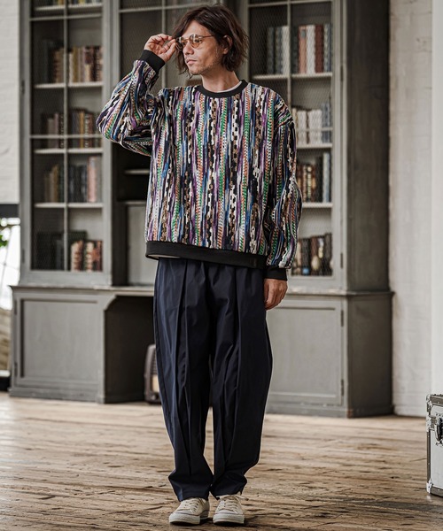 CAMBIO（カンビオ）の「mn3295-Boucle Multicolor Stripe Crewneck クルーネックプルオーバー(PF-262-016)（ニット/セーター・メンズ・パープル/レッド/ブルー・M/L）」の10枚目の写真