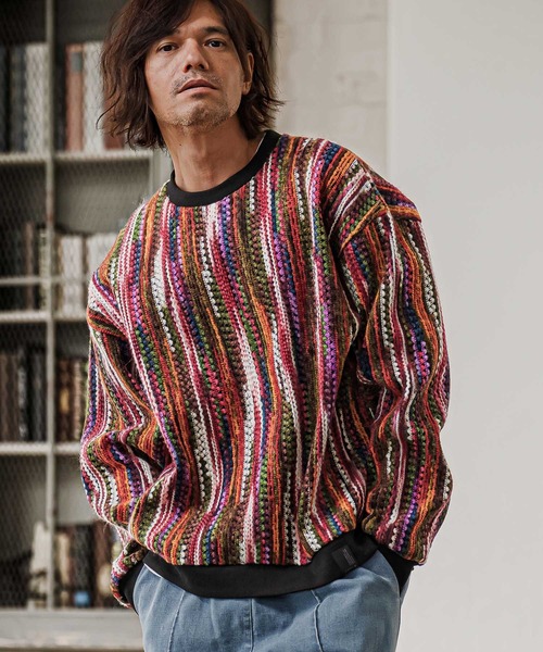 CAMBIO（カンビオ）の「mn3295-Boucle Multicolor Stripe Crewneck クルーネックプルオーバー(PF-262-016)（ニット/セーター・メンズ・パープル/レッド/ブルー・M/L）」の12枚目の写真