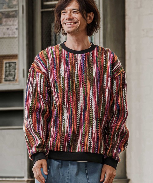 CAMBIO（カンビオ）の「mn3295-Boucle Multicolor Stripe Crewneck クルーネックプルオーバー(PF-262-016)（ニット/セーター・メンズ・パープル/レッド/ブルー・M/L）」の13枚目の写真