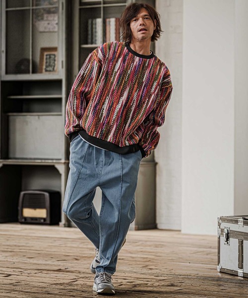 CAMBIO（カンビオ）の「mn3295-Boucle Multicolor Stripe Crewneck クルーネックプルオーバー(PF-262-016)（ニット/セーター・メンズ・パープル/レッド/ブルー・M/L）」の14枚目の写真