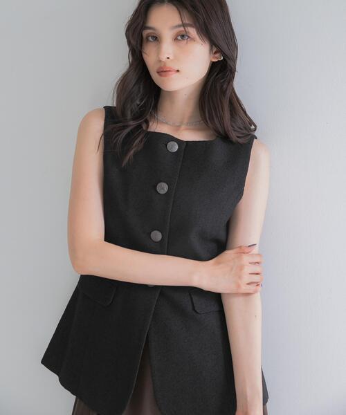 URBAN RESEARCH ROSSO WOMEN(アーバンリサーチ ロッソ)の「ループツイードスクエアネックジレ(ダウンベスト・レディース・ブラック/ブラック系その他・FREE)」の2枚目の写真