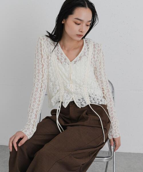 SENSE OF PLACE by URBAN RESEARCH（センスオブプレイスバイアーバンリサーチ）の「サイドギャザーレースカーディガン（カーディガン/ボレロ・レディース・ブラウン/アイボリー/ブラック・ONE）」の16枚目の写真