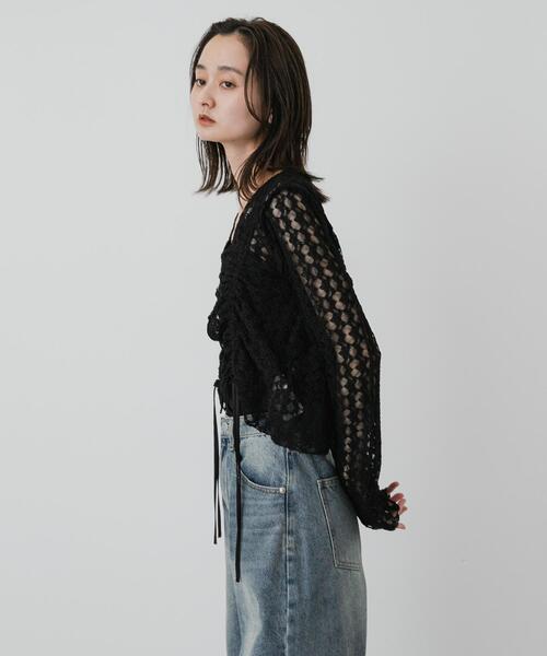 SENSE OF PLACE by URBAN RESEARCH(センスオブプレイスバイアーバンリサーチ)の「サイドギャザーレースカーディガン(カーディガン/ボレロ・レディース・ブラウン/アイボリー/ブラック・ONE)」の4枚目の写真