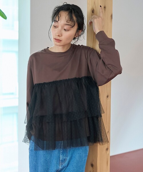 coen(コーエン)の「ドットチュールドッキング ティアードロンT(Tシャツ/カットソー・レディース・オフホワイト/ブラウン/ライトグレー/ダークグレー・M/L)」の9枚目の写真