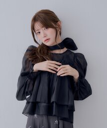 【SALON by Chico】バックリボンオーガンジーパフブラウス