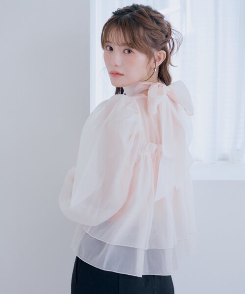 Chico（チコ）の「【SALON by Chico】バックリボンオーガンジーパフブラウス（シャツ/ブラウス・レディース・ピンク/アイボリー/ブラック・FREE）」の8枚目の写真