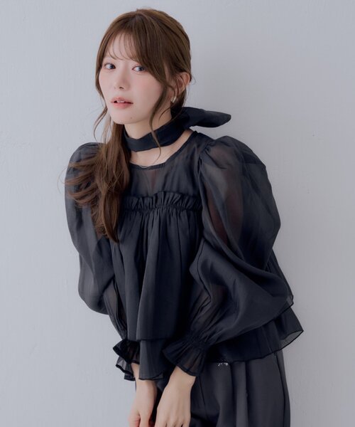 Chico（チコ）の「【SALON by Chico】バックリボンオーガンジーパフブラウス（シャツ/ブラウス・レディース・ピンク/アイボリー/ブラック・FREE）」の14枚目の写真