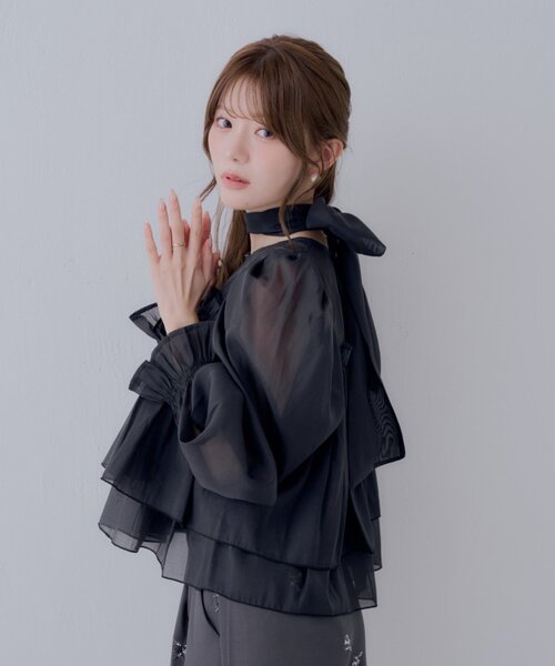 Chico（チコ）の「【SALON by Chico】バックリボンオーガンジーパフブラウス（シャツ/ブラウス・レディース・ピンク/アイボリー/ブラック・FREE）」の16枚目の写真