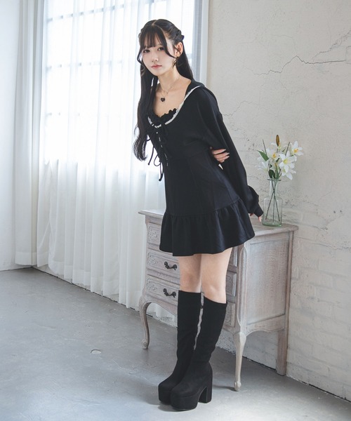 夢展望(ユメテンボウ)の「ショートパーカー×ミニキャミワンピスウェットセットアップ【大きいサイズあり】(セットアップ・レディース・グレー/アイボリー/ブラック・LL~3L/L~LL/M-L)」の15枚目の写真