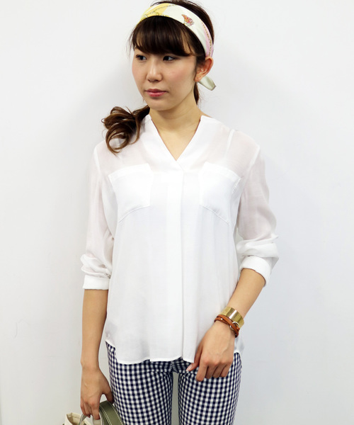 N.(N. Natural Beauty Basic)(エヌエヌナチュラルビューティーベーシック)の「ビエラブラウス フロントタック(シャツ/ブラウス・レディース・カーキ/ネイビー/ブルー系その他/ホワイト/ベージュ系その他/ピンク・MEDIUM)」の1枚目の写真