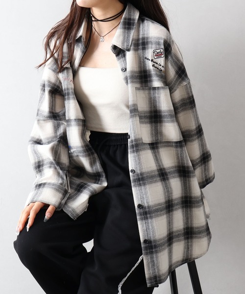 SpRay(スプレイ)の「ビエラチェック刺繍BIGシャツ(シャツ/ブラウス・レディース・ブラック/オフホワイト・FREE)」の8枚目の写真