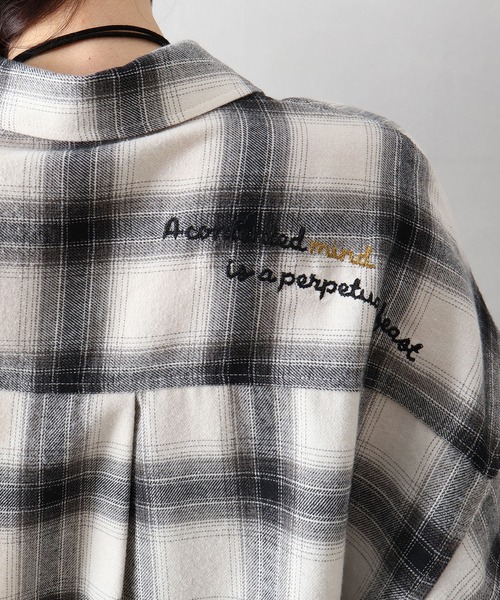 SpRay(スプレイ)の「ビエラチェック刺繍BIGシャツ(シャツ/ブラウス・レディース・ブラック/オフホワイト・FREE)」の9枚目の写真