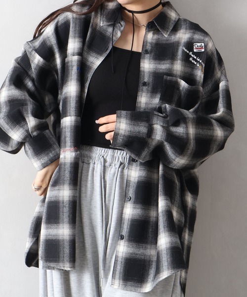 SpRay(スプレイ)の「ビエラチェック刺繍BIGシャツ(シャツ/ブラウス・レディース・ブラック/オフホワイト・FREE)」の13枚目の写真
