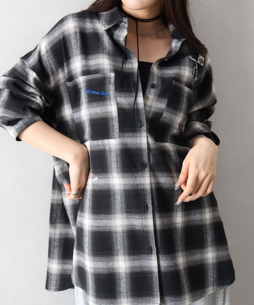 SpRay(スプレイ)の「ビエラチェック刺繍BIGシャツ(シャツ/ブラウス・レディース・ブラック/オフホワイト・FREE)」の14枚目の写真
