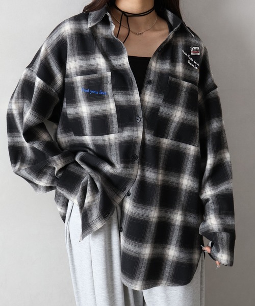 SpRay(スプレイ)の「ビエラチェック刺繍BIGシャツ(シャツ/ブラウス・レディース・ブラック/オフホワイト・FREE)」の18枚目の写真