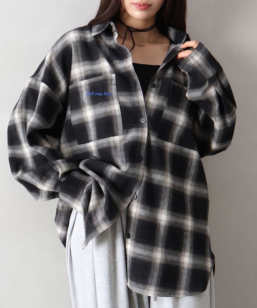SpRay(スプレイ)の「ビエラチェック刺繍BIGシャツ(シャツ/ブラウス・レディース・ブラック/オフホワイト・FREE)」の19枚目の写真
