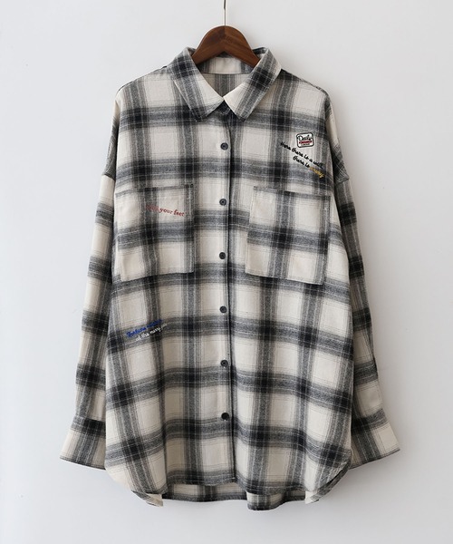 SpRay(スプレイ)の「ビエラチェック刺繍BIGシャツ(シャツ/ブラウス・レディース・ブラック/オフホワイト・FREE)」の22枚目の写真