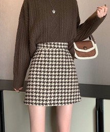 千鳥柄台形ミニスカート