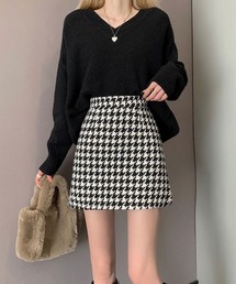 千鳥柄台形ミニスカート