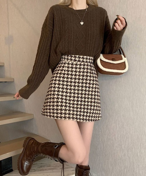 Flugge(フラッジー)の「千鳥柄台形ミニスカート(スカート・レディース・ブラウン/ブラック・LARGE/MEDIUM)」の6枚目の写真
