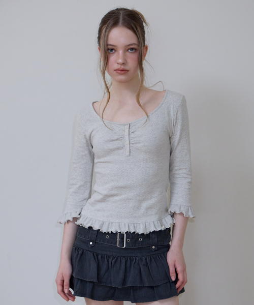 ROSEFRANTZ（ロゼフランツ）の「フリル3/4スリーブ [オートミール]（Tシャツ/カットソー・レディース・オートミール・OS）」の3枚目の写真