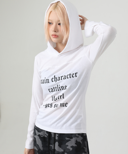 CATTLINE(カトリン)の「レタリングフードロングスリーブ(Tシャツ/カットソー・レディース・ホワイト・FREE)」の1枚目の写真