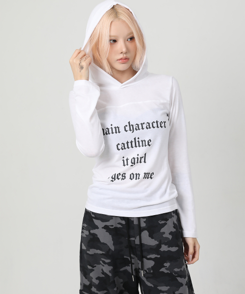 CATTLINE(カトリン)の「レタリングフードロングスリーブ(Tシャツ/カットソー・レディース・ホワイト・FREE)」の2枚目の写真