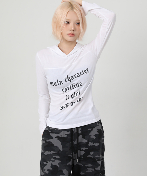 CATTLINE(カトリン)の「レタリングフードロングスリーブ(Tシャツ/カットソー・レディース・ホワイト・FREE)」の4枚目の写真