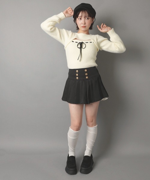 SPINNS(スピンズ)の「フロント開き長袖ニット/リボン/韓国ガーリー(ニット/セーター・レディース・ピンク系その他/ホワイト×ブラック/ブラック×ホワイト・ONESIZE)」の22枚目の写真