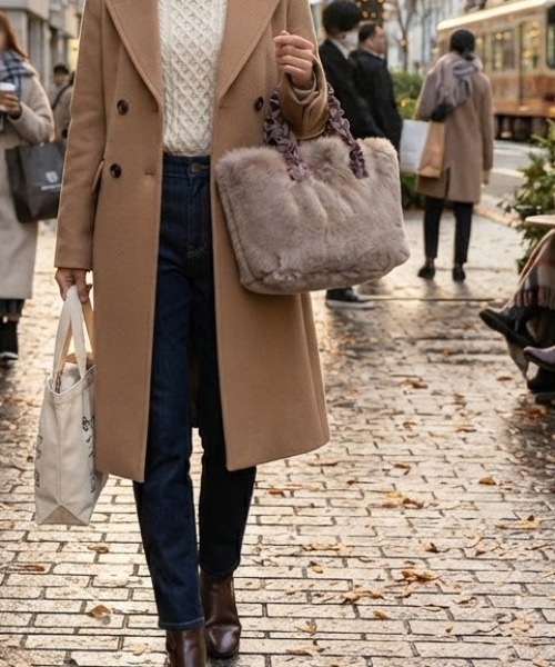 CACHELLIE（カシェリエ）の「F/FUR FRILL HANDLE TOTE（トートバッグ・レディース・ブラック/グレイッシュベージュ/レオパード・FREE）」の3枚目の写真