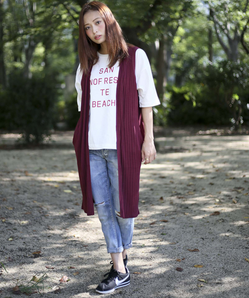 Denime（ドゥニーム）の「リブニットジレ（カーディガン/ボレロ・レディース・ワイン/ベージュ/グレー・FREE）」の6枚目の写真