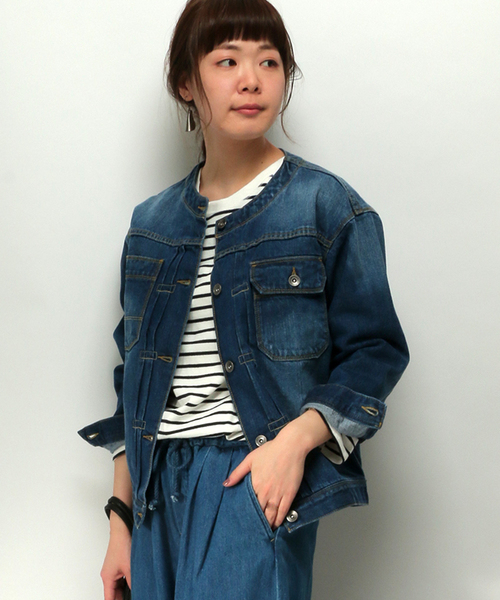 LBC（エルビーシー）の「ノーカラージャケット                     （ブルゾン・レディース・ピンク/ブルー/ネイビー・LARGE/MEDIUM）」の3枚目の写真