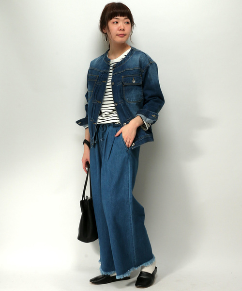 LBC（エルビーシー）の「ノーカラージャケット                     （ブルゾン・レディース・ピンク/ブルー/ネイビー・LARGE/MEDIUM）」の15枚目の写真