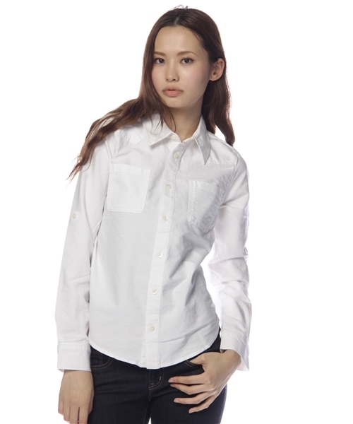 X-girl（エックスガール）の「OXFORD SHIRT（シャツ/ブラウス・レディース・ホワイト/イエロー/ピンク・1/2）」の2枚目の写真