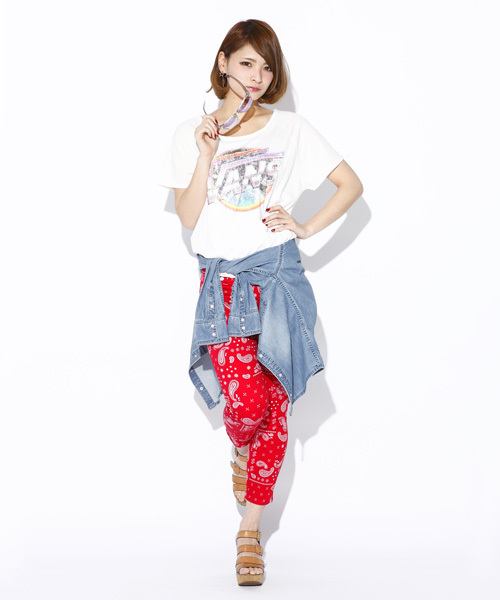 X-girl（エックスガール）の「XG BANDANA CROPPED PANTS（その他パンツ・レディース・レッド/ブルー・0/1/2）」の4枚目の写真