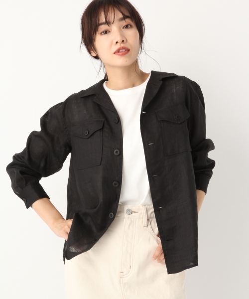 A part by（アパートバイ）の「リネンサファリシャツジャケット7S 800118（シャツ/ブラウス・レディース・ブラック/ベージュ/カーキ・FREE）」の2枚目の写真