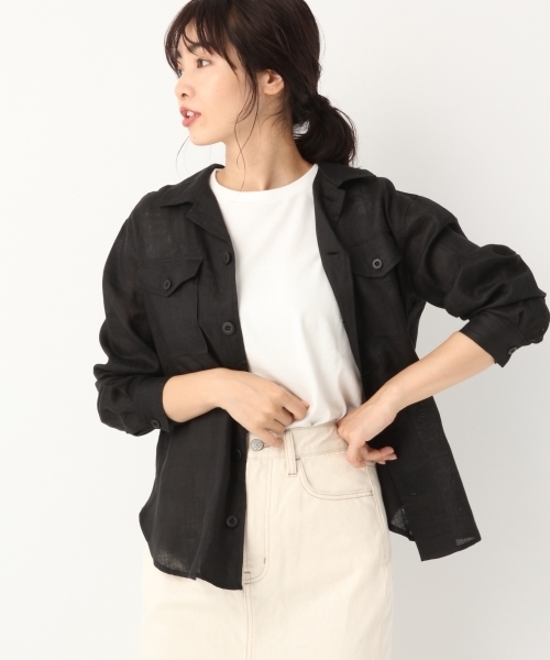 A part by（アパートバイ）の「リネンサファリシャツジャケット7S 800118（シャツ/ブラウス・レディース・ブラック/ベージュ/カーキ・FREE）」の6枚目の写真