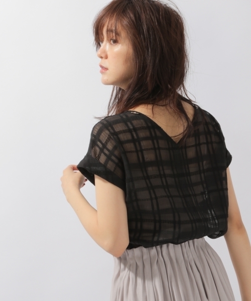 laboratory work（ラボラトリーワーク）の「シアーチェックブラウス（シャツ/ブラウス・レディース・ホワイト/ブラック/ベージュ・MEDIUM）」の3枚目の写真