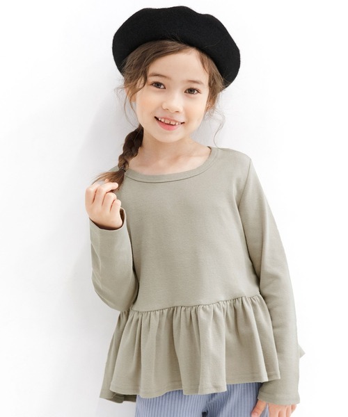 Bee des Bee(ビーデスビー)の「ペプラムトップス(Tシャツ/カットソー・キッズ・チャコール/ブラック/ブルーグレー/ラベンダー/グレイッシュベージュ/コーラルピンク/ブラウン/ブルー系その他/アイボリー/ワインレッド/ブルー系/チャコールグレー/サックスブルー/ベージュ系/ピンク系/ライトブラウン/ライラック系/グリーン系/カーキオリーブ・130cm/90cm/100cm/140cm/120cm/110cm/150cm)」の9枚目の写真