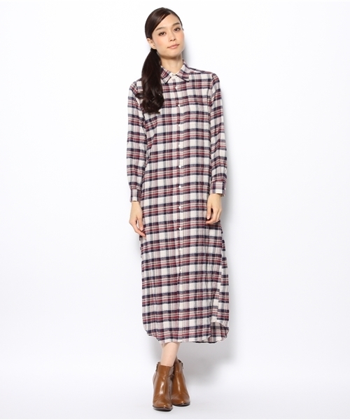 laule'a sunny side store(ラウレアサニーサイドストア)の「チェックロングシャツワンピース(シャツワンピース・レディース・ダークブラウン/ネイビー/レッド/イエロー・FREE)」の1枚目の写真