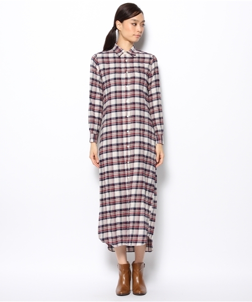 laule'a sunny side store(ラウレアサニーサイドストア)の「チェックロングシャツワンピース(シャツワンピース・レディース・ダークブラウン/ネイビー/レッド/イエロー・FREE)」の5枚目の写真