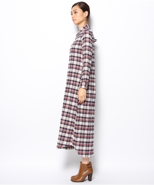 laule'a sunny side store(ラウレアサニーサイドストア)の「チェックロングシャツワンピース(シャツワンピース・レディース・ダークブラウン/ネイビー/レッド/イエロー・FREE)」の6枚目の写真