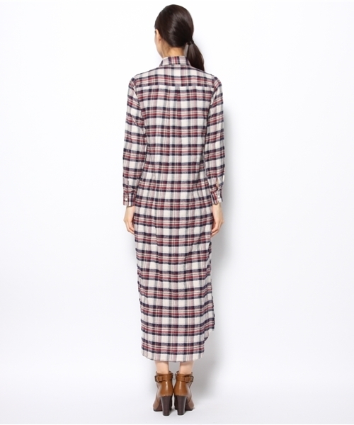 laule'a sunny side store(ラウレアサニーサイドストア)の「チェックロングシャツワンピース(シャツワンピース・レディース・ダークブラウン/ネイビー/レッド/イエロー・FREE)」の7枚目の写真
