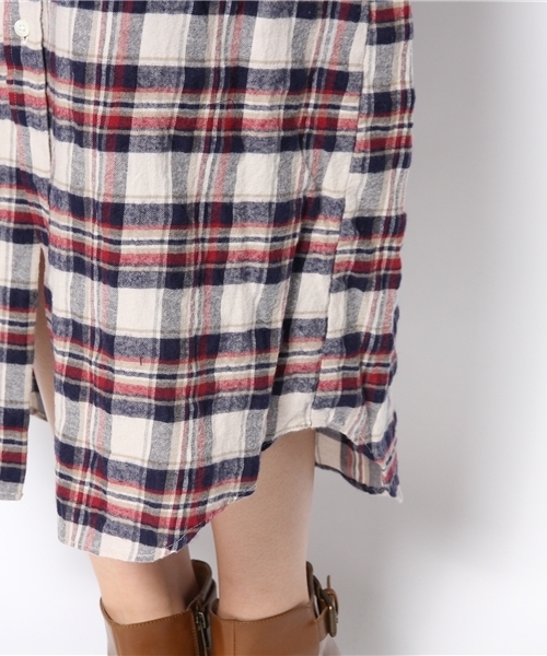 laule'a sunny side store(ラウレアサニーサイドストア)の「チェックロングシャツワンピース(シャツワンピース・レディース・ダークブラウン/ネイビー/レッド/イエロー・FREE)」の11枚目の写真
