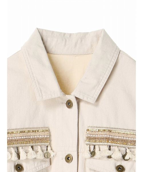 Editt by YECCA VECCA(エディットバイイェッカヴェッカ)の「コインフリンジジャケット①(ブルゾン・レディース・アイボリー/カーキ・フリー)」の5枚目の写真