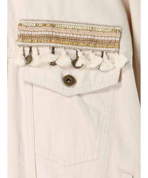 Editt by YECCA VECCA(エディットバイイェッカヴェッカ)の「コインフリンジジャケット①(ブルゾン・レディース・アイボリー/カーキ・フリー)」の4枚目の写真