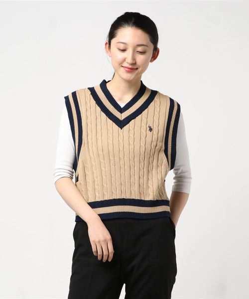U.S. POLO ASSN.（ユーエスポロアッスン）の「∴WEGO/U.S. POLO ASSN.別注ワンポイントベスト（ベスト・レディース・ホワイト/ベージュ/ネイビー・FREE）」の7枚目の写真